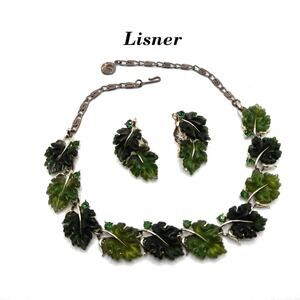 Vintage Lisner Rhinestone Lucite Necklace Earrings Set
